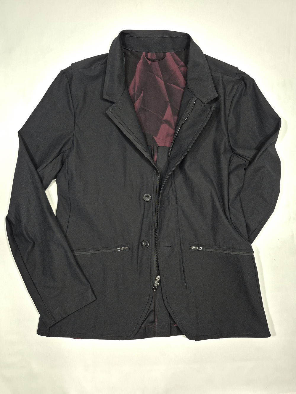 Mens Lululemon Nonstop Black Blazer with Burgundy Lining